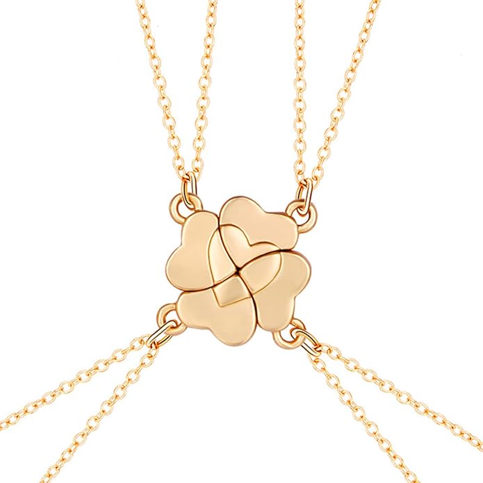 Friendship Necklace Magnetic Matching Four Leaf Clover Best Friend Necklace Gifts for Girls Women Magnet BFF Necklace for 4